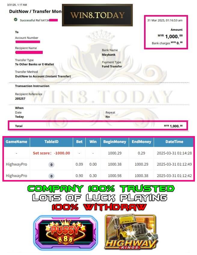Bank transfer slip showing a hefty sum transferred to my account, proof that the grind pays off